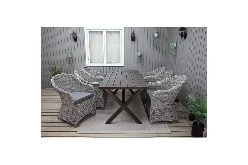 Utomhusmöbelgrupp 190 cm Bord & 6 Belize grå stolar Brun