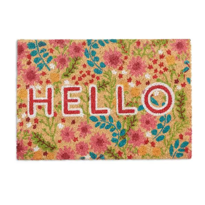 Dörrmatta kokosfiber ”Hello” med blommor