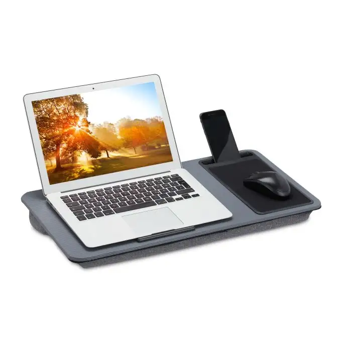 Grått laptopkudde med musmatta
