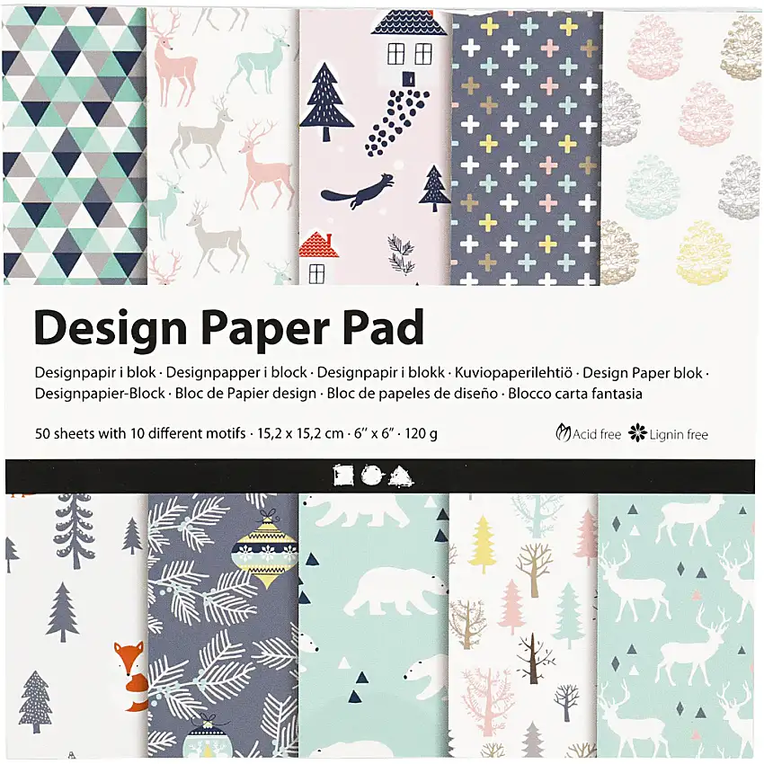 Designpapper Creativ Company50 Ark/1 FörpLjusgrön/Vit/Rosa