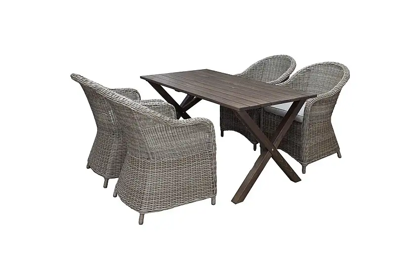 Utomhusmöbelgrupp 150 cm Bord & 4 Belize naturell stolar Brun