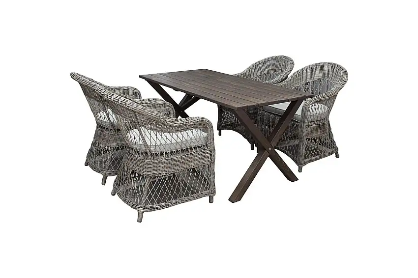 Utomhusmöbelgrupp 150 cm Bord & 4 Merida naturell stolar Brun