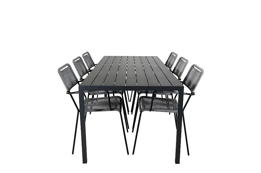 Break Matgrupp Utomhus 205cm + 6 Lindos Karmstolar Utomhus Svart/Grå