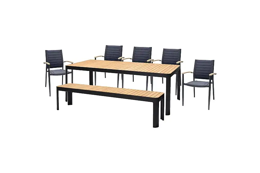 Utomhusmöbelgrupp Lifestyle Garden Portals 209 cm 5 lite carverstolar + bänk