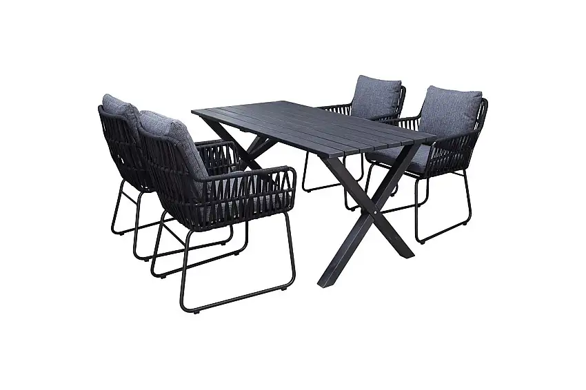 Utomhusmöbelgrupp 150 cm Bord & 4 Levanto grå stolar Svart