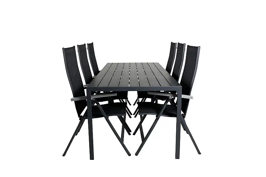 Break Matgrupp Utomhus 205cm + 6 Albany Positionsstolar Svart/Grå