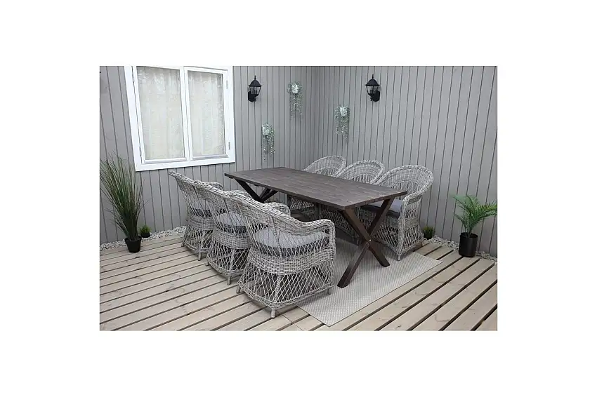 Utomhusmöbelgrupp 190 cm Bord & 6 Merida grå stolar Brun