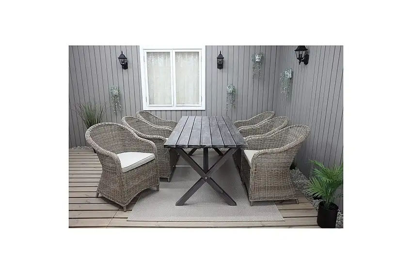 Utomhusmöbelgrupp 190 cm Bord & 6 Belize naturell stolar Grå