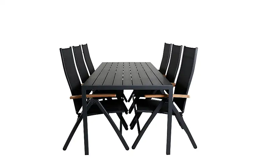 Break Matgrupp Utomhus 205cm + 6 Panama Positionsstolar Svart/Grå
