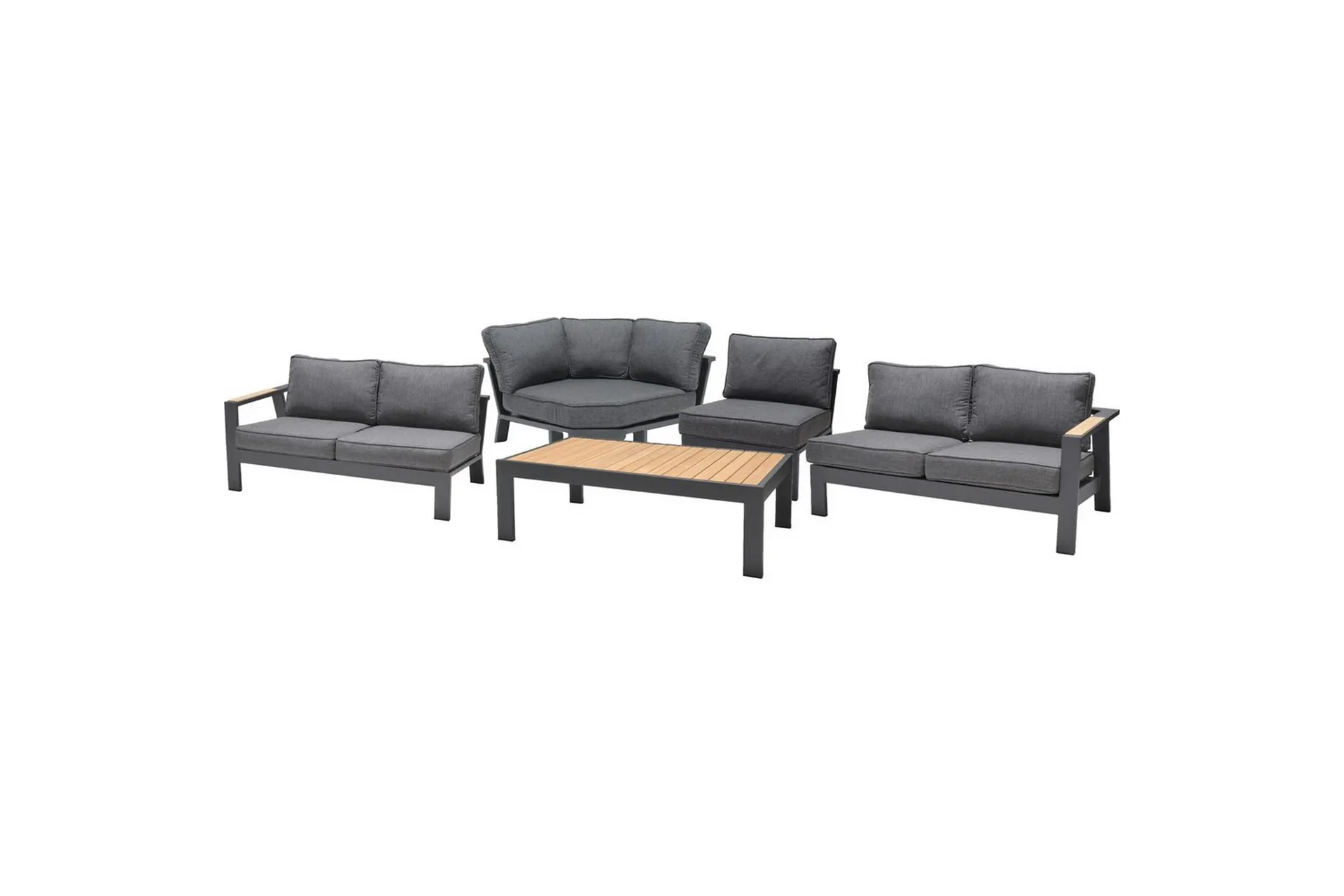 Utomhusmöbelgrupp Lifestyle Garden PALAU 2-sits höger & vänster + hörnsoffa stol + sidostol + soffbord 140 cm