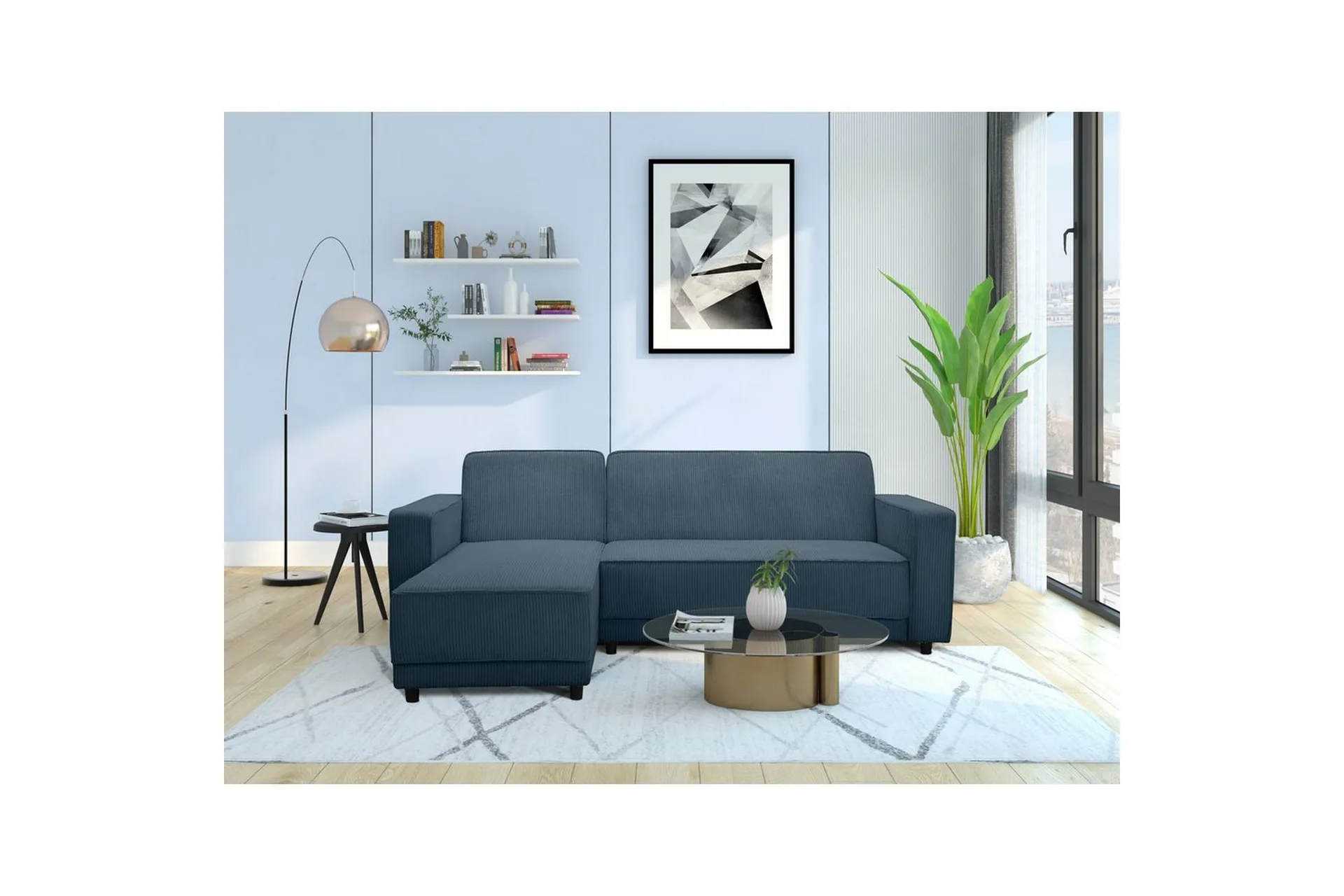 Bäddsoffa Allie Blå, Cordoroy, 82x229x154 cm