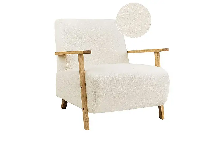 Fåtölj Lesja Beige, ljust trä/Bouclé