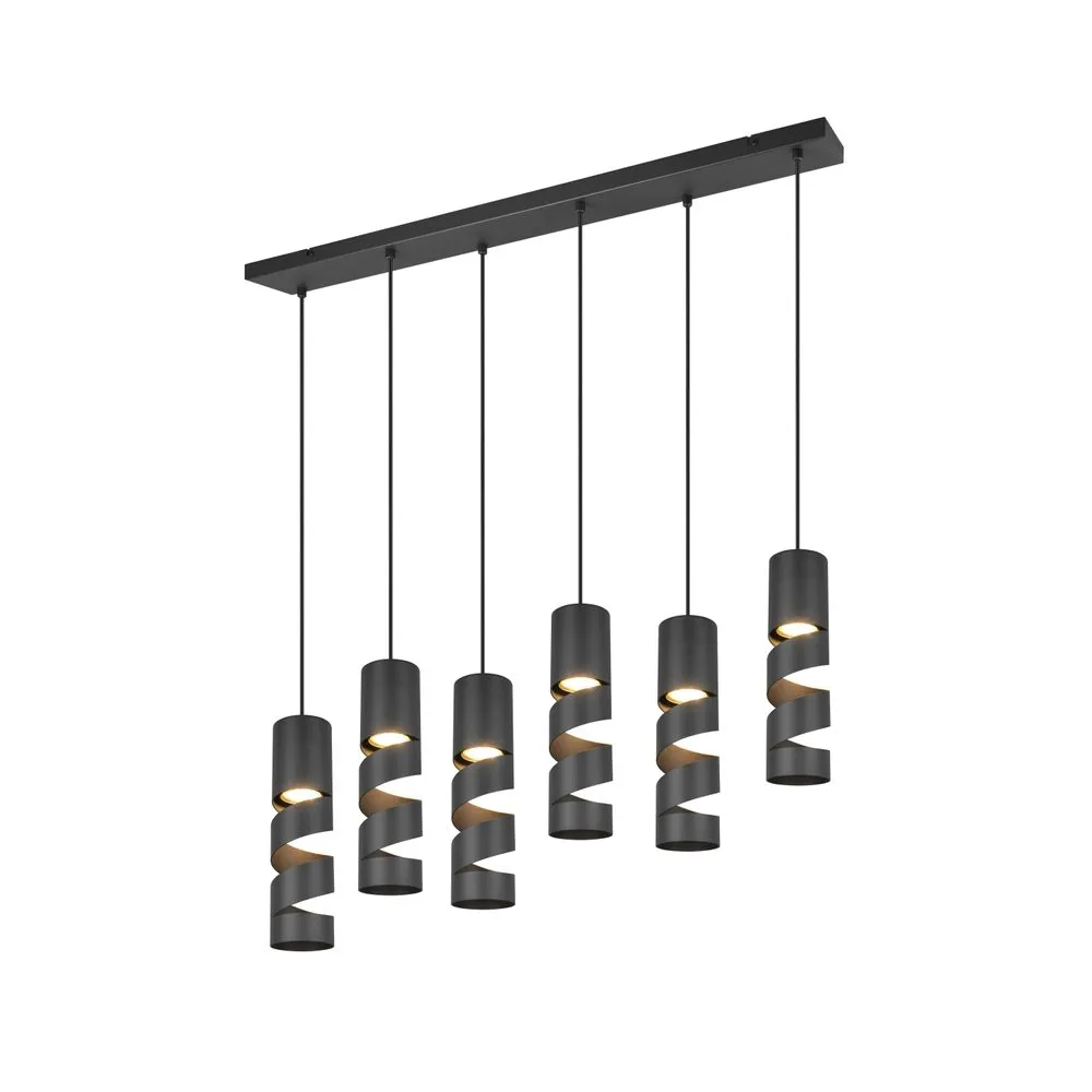 Trio Lighting Taklampa Stream 6 lampor, Mattsvart