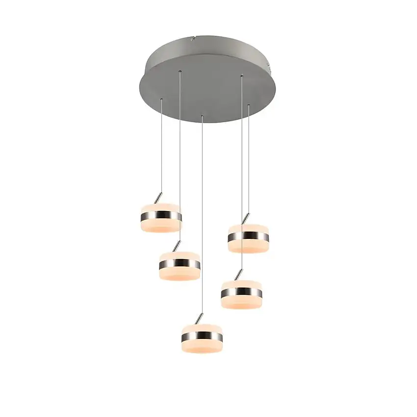 Trio Lighting Pendel TRIO Dios 5 lampor, Borstad Stål