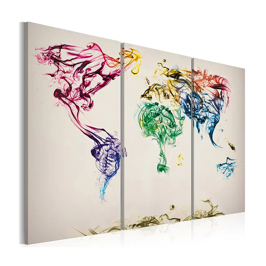Tavla ArkiioVärldskartan Färgad Rök Spår Triptych