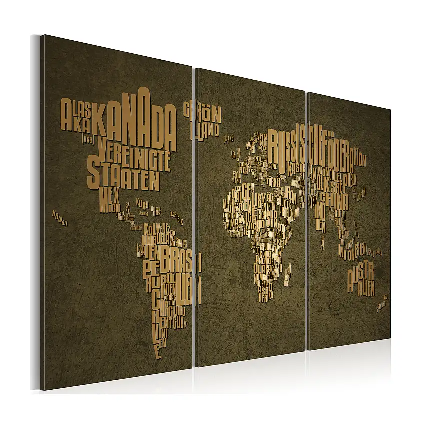 Tavla ArkiioKartan Över Världen Tyska Språket Beige Kontinenter Triptych