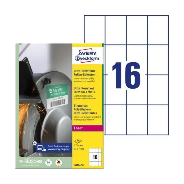 Avery B5274-50 Etiketter | 52x74 mm | 800 st.