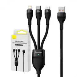 baseus 3-i-1 USB-kabel Baseus Flash Series, USB-C + micro USB + Lightning, 100W, 1,2m (svart)