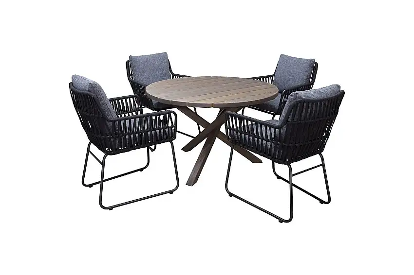 Utomhusmöbelgrupp Ø 112 cm bord & 4 Levanto grå stolar Brun