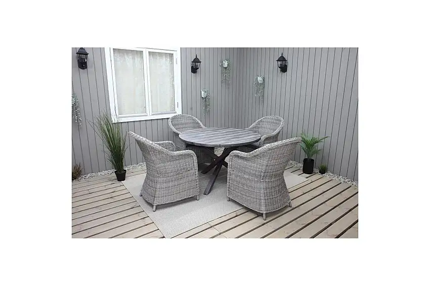 Utomhusmöbelgrupp Ø 112 cm bord & 4 Belize grå stolar Grå