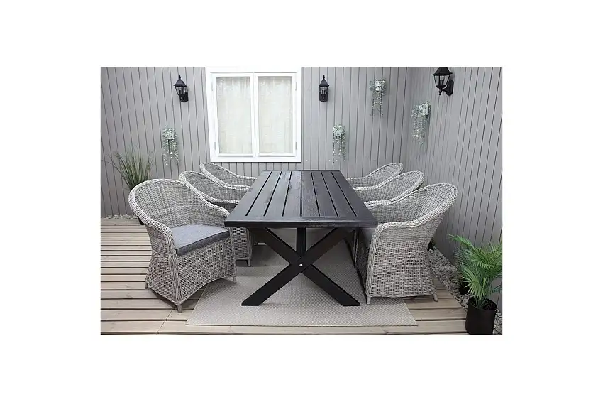 Utomhusmöbelgrupp 220 cm bord & 6 Belize grå stolar Svart