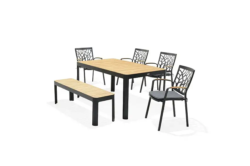 Utomhusmöbelgrupp Lifestyle Garden Portals 161 cm 4 trädskärarstolar + bänk