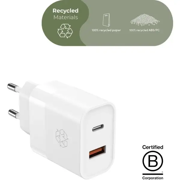 Ëssentials-laddare, 30W, USB-A & USB-C, vit