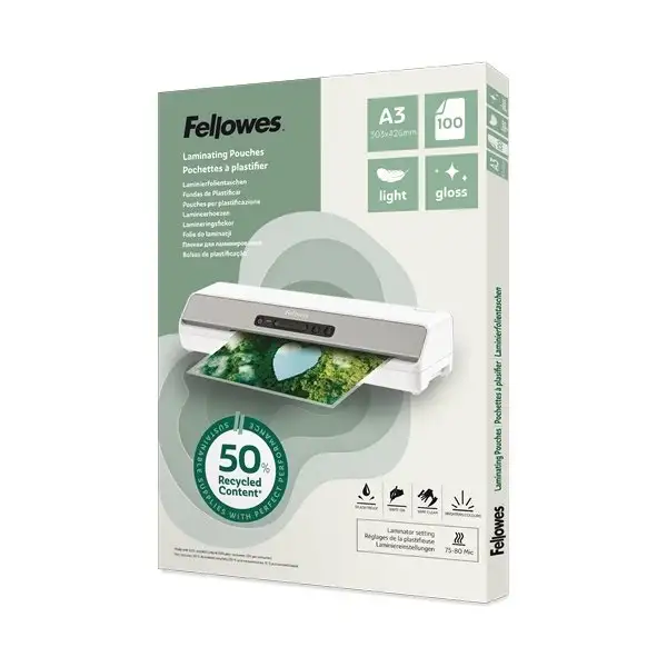 Fellowes A3 lamineringsfickor, 80 mikron, glans