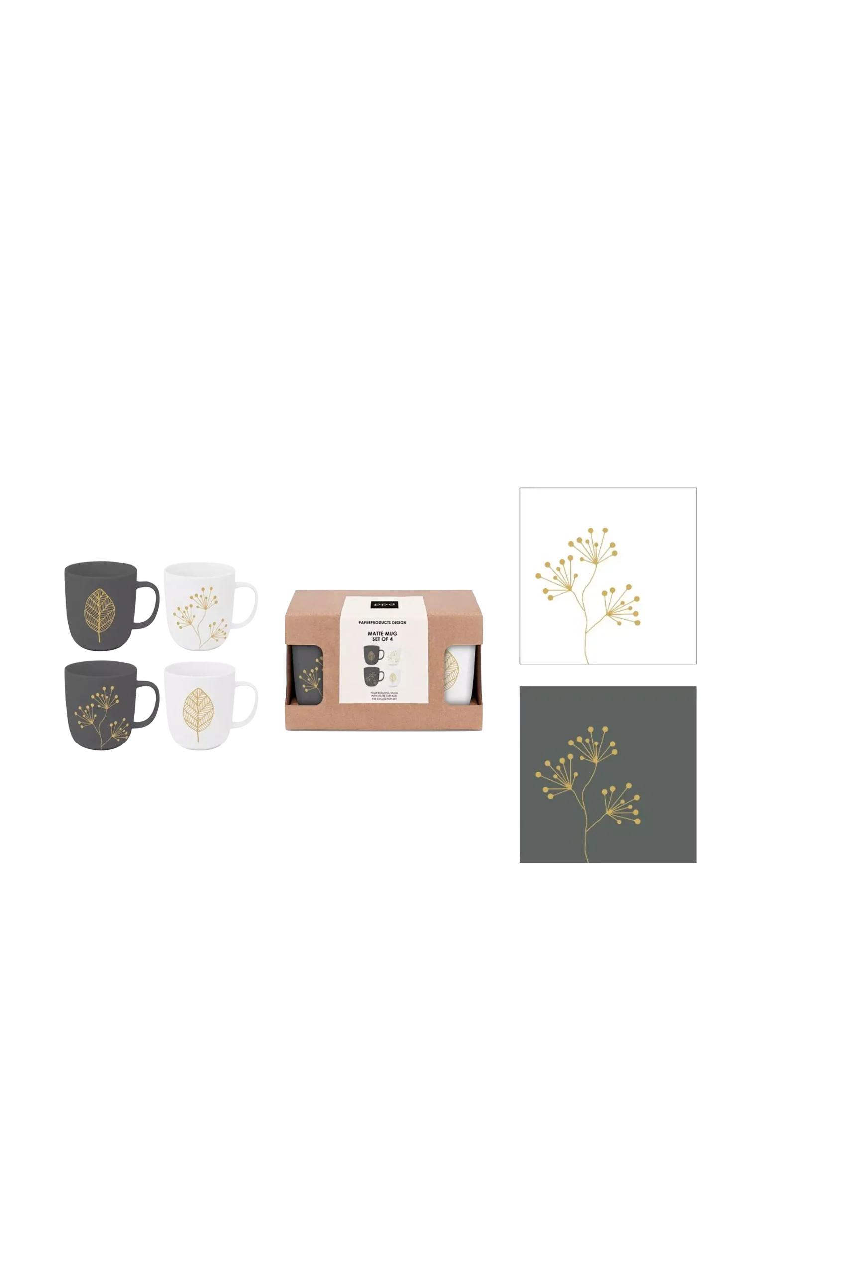 Gåvoset Mugg 4 st 35 cl + Servett Pure Leaves & Berries