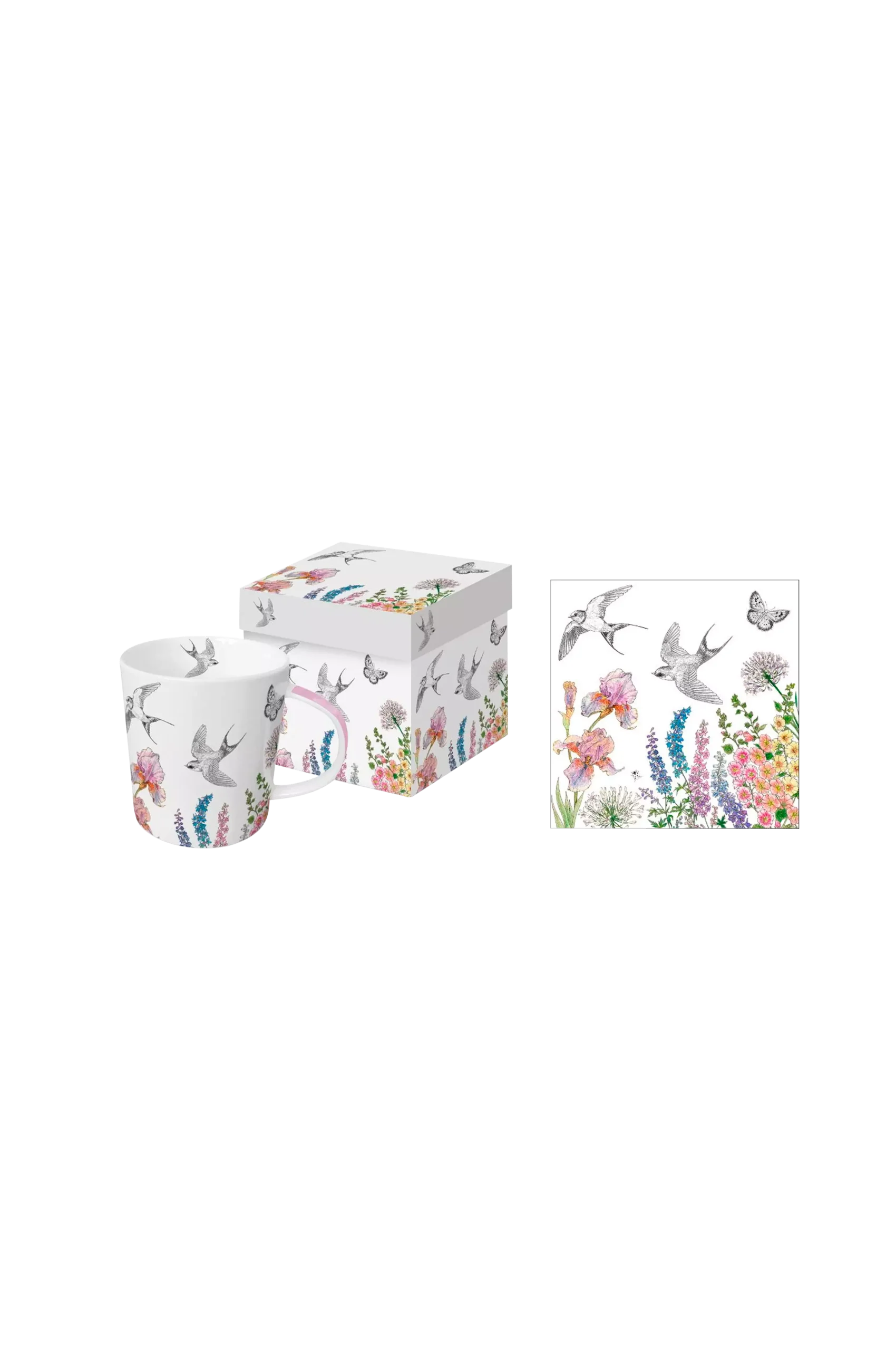 Gåvoset Mugg 35 cl + Servett Printemps Hirondelles
