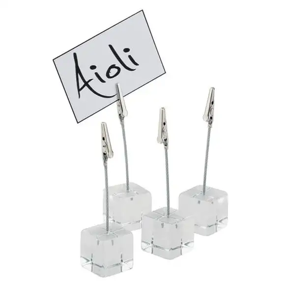 Menyhållare akryl med klämma 3x3cm 4-pack