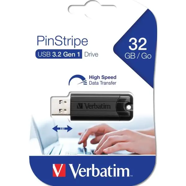 Verbatim USB 3.2, PinStripe, 32GB, Svart